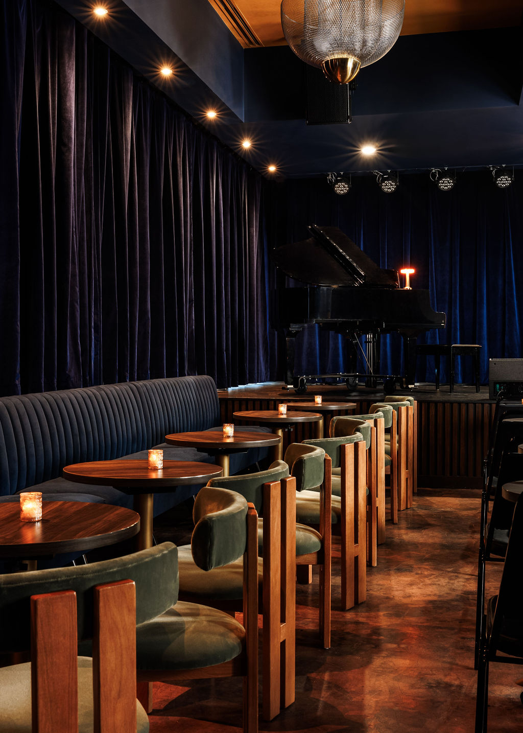 Cocktail table seating at Missy Lane's Assembly Room, commercial interior design by McNeill Brown