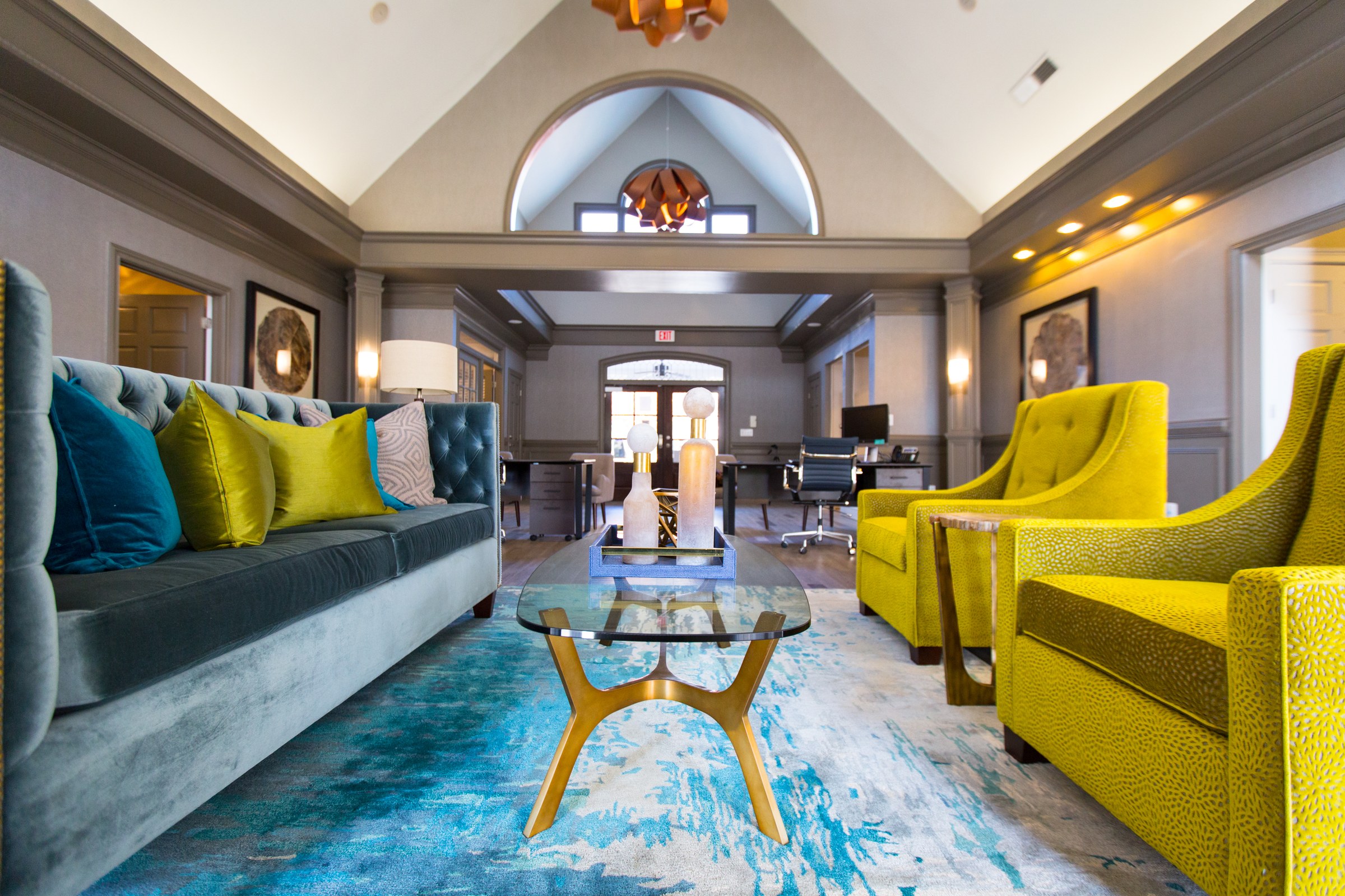 Marquis on Edwards Mill clubhouse lobby, multifamily interior design by McNeill Brown